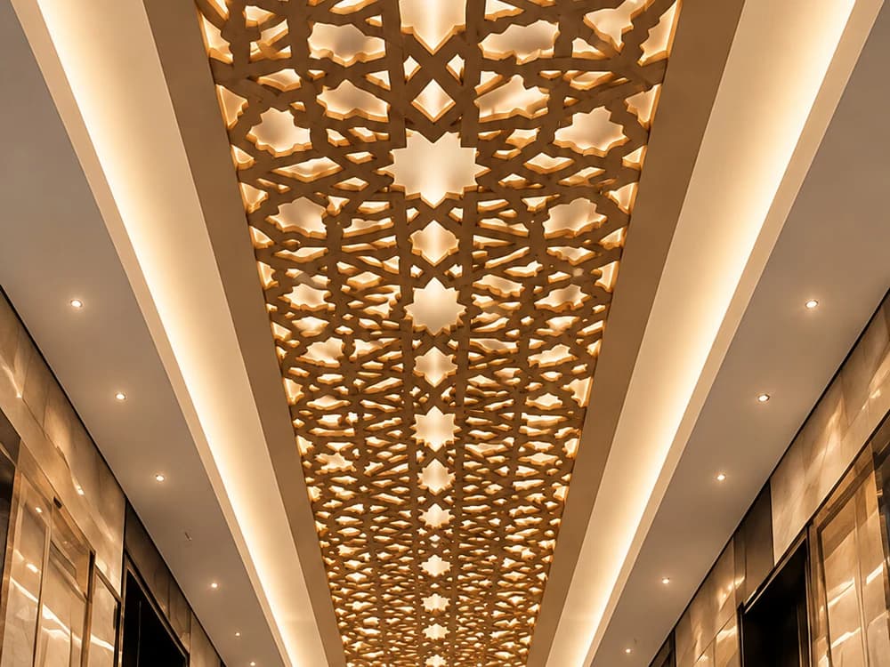 Decorative ceiling lattice cut from wood panel