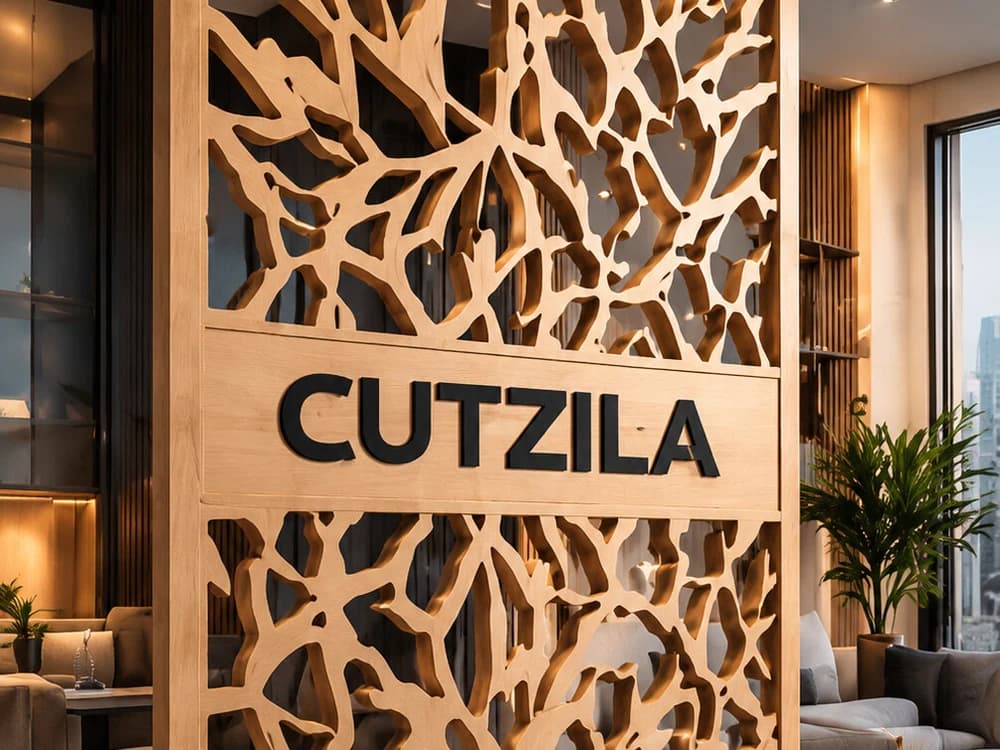 Room divider screen in laser-cut plywood