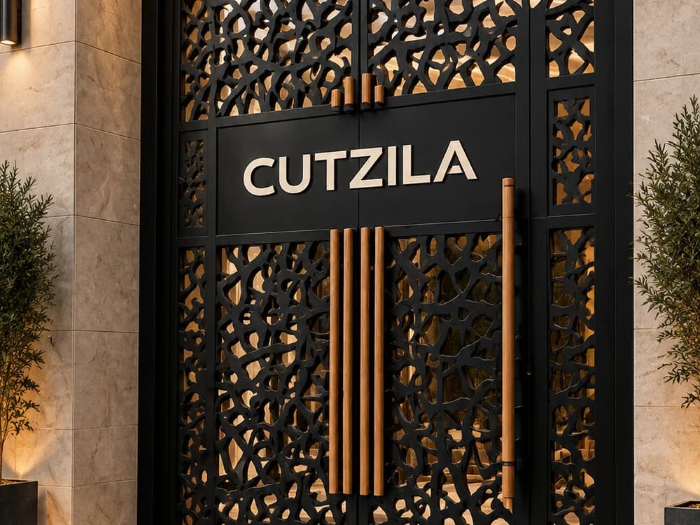 Entrance screen cut from sheet steel